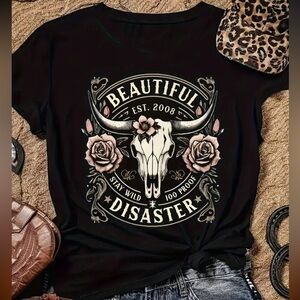 Beautiful Disaster- Black Graphic Short Sleeve Tee NWOT